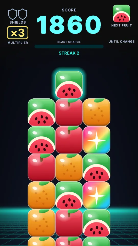 Fruit Slide Match — matching with a ×3 multiplier