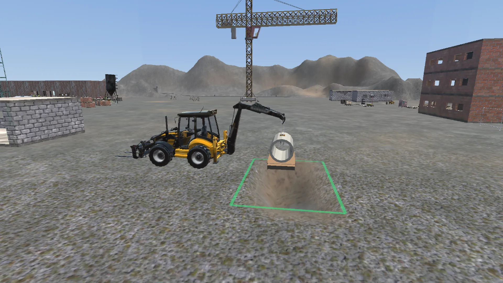 Excavator Simulator 2025 — laying pipe with the crane