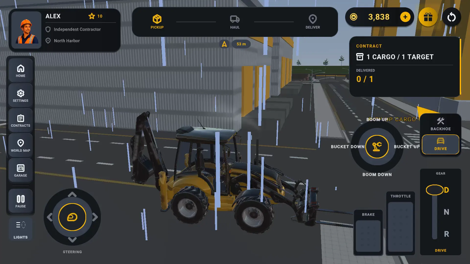 Excavator Simulator 2025 — rainy North Harbor cargo contract
